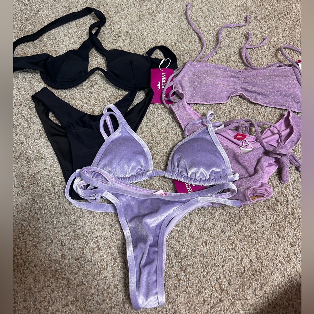 Lot of 3 Pellegrini Bikini Swim Suits NWT Black Purple Lavender Glitter